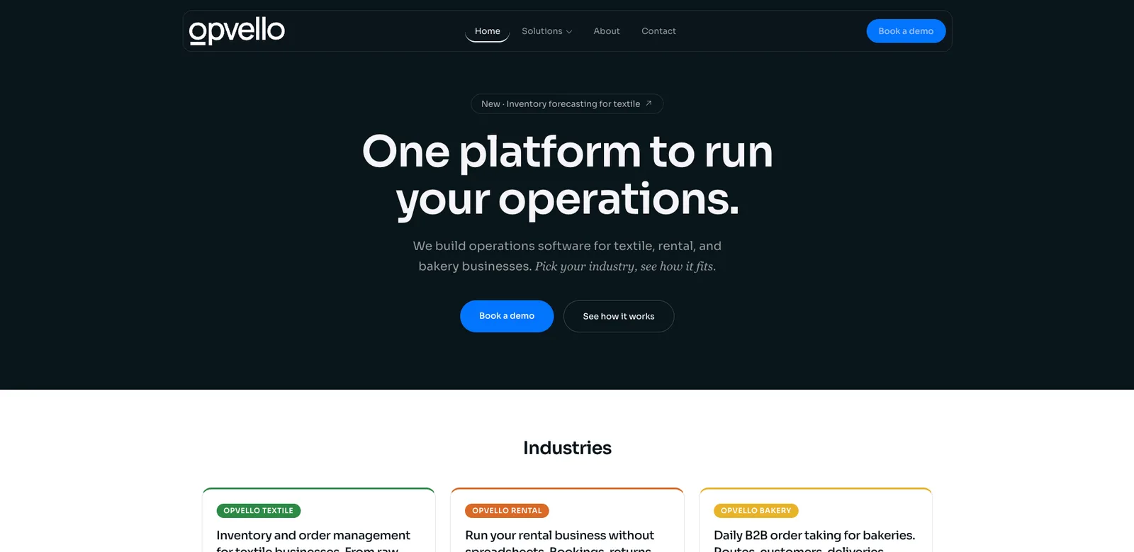 The Opvello site, headed one platform to run your operations